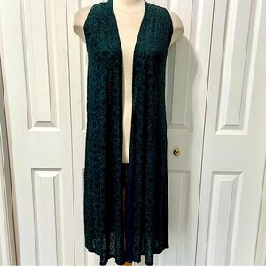 LuLaRoe Burnout Dark Green Long Line Coverup Vest